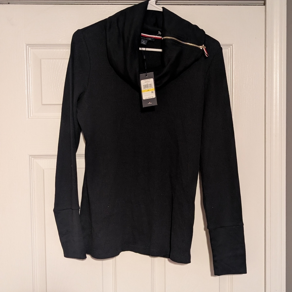 Tommy Hilfiger Black Cowl Neck Sweater with Zipper
